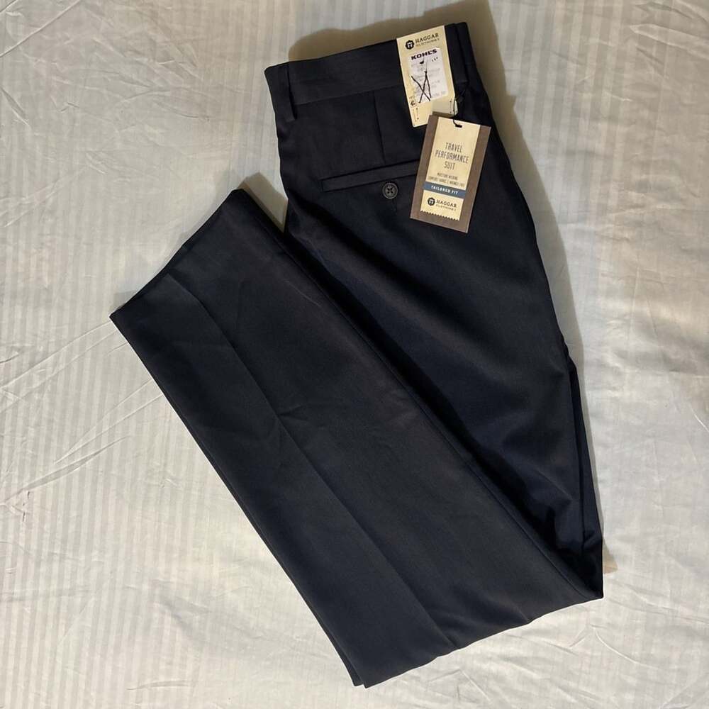 Haggar Mens Dress Pants 32x32 Navy Tailored Fit NWT